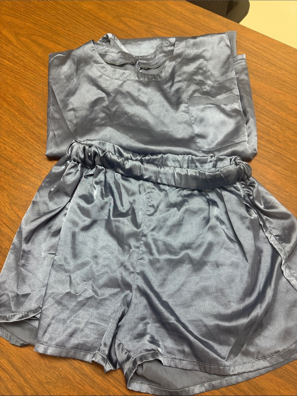 Silky Blue/Grey Women's Satin Short PJ Set